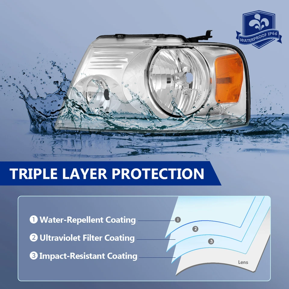 Conjunto de faros de carcasa cromada para Ford F-150 2004-2008 Foto 4 de 4