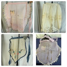 Lot of 4 Vintage Sheer Half Aprons Hand Embroidered Lace Cutout As-Is