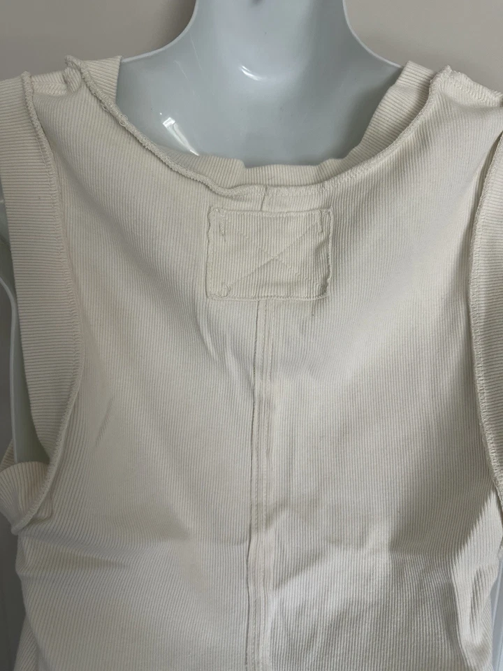 We the Free People Ivory Ribbed Trim High Neck Curved Racerback Tank Top -Large - Image 4 of 4