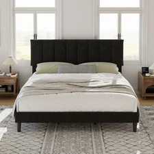 Vecelo King Size Bed Frame Adjustable Upholstered Headboard for Bedroom