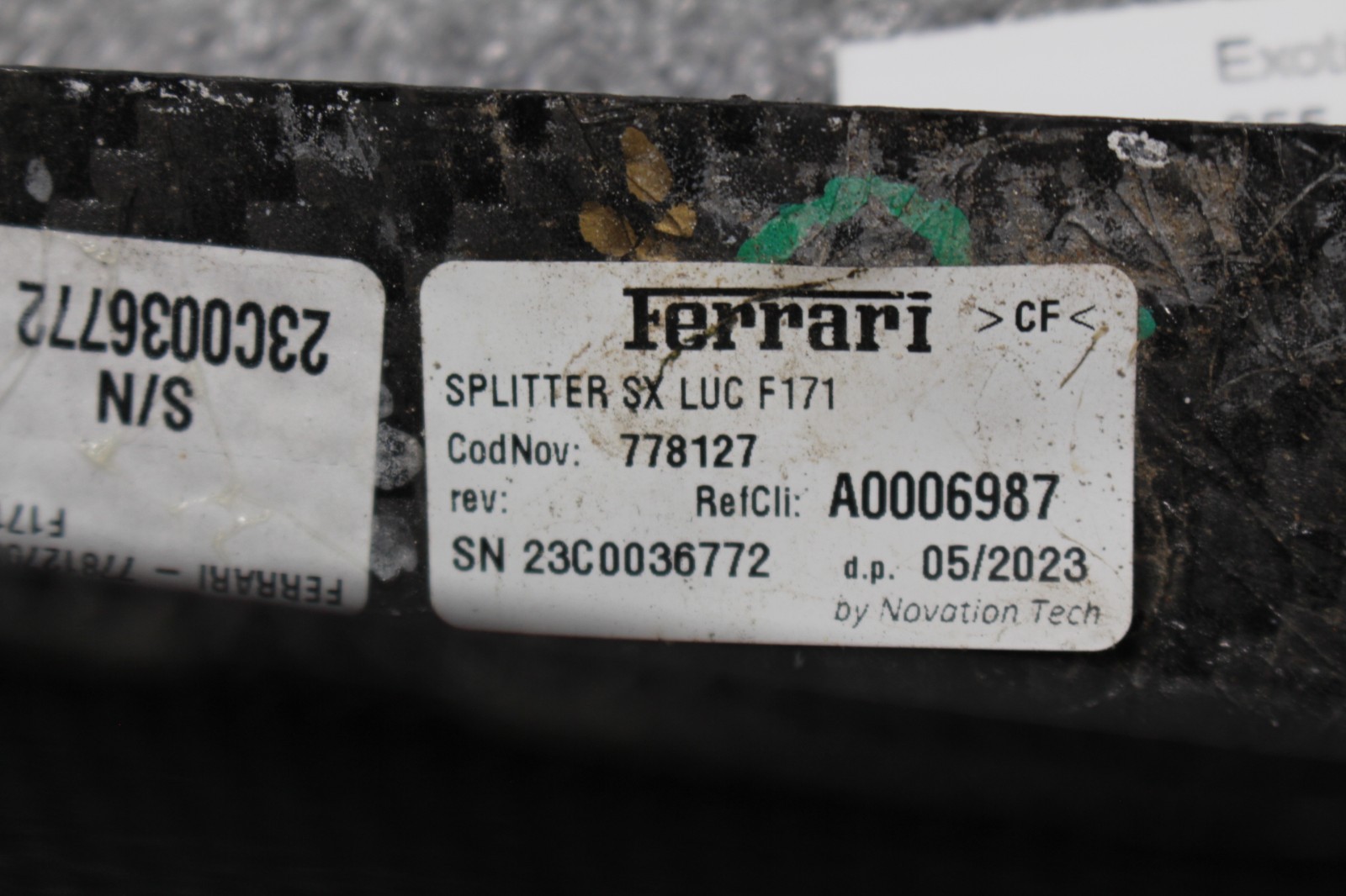 Ferrari 296 GTB, LH, Left, Carbon Fiber, Front Bumper Splitter, Used, P/N 778127