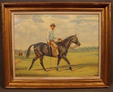 20th Century Antique Equestrian Painting of Polo Player on Horse
