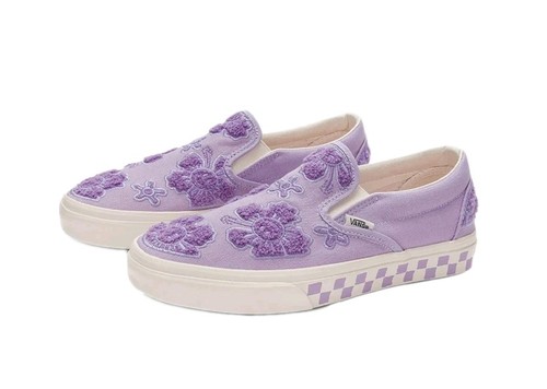Vans Emma Mulholland Classic Purple Floral Embroidered Slip-On Sneakers Size 8 M