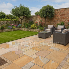 Rippon Buff Indian Sandstone Garden Paving Slabs Mixed Patio Pack 22mm Riven