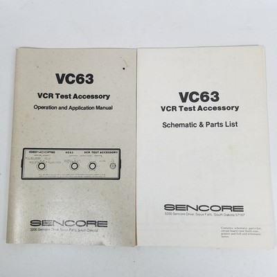Sencore VC63 VCR Test Accessory Operation Manual Schematic Parts List Original