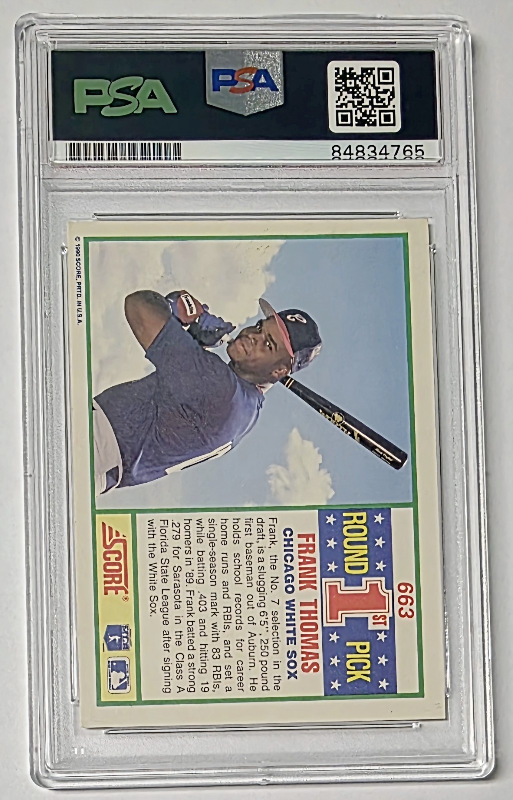 1990 Score - Frank Thomas - Rookie RC Auto #663 view 2