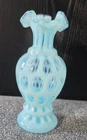 Vtg- Fenton Baby Blue Coin Dot Ruffled Art Glass Vase- Mint