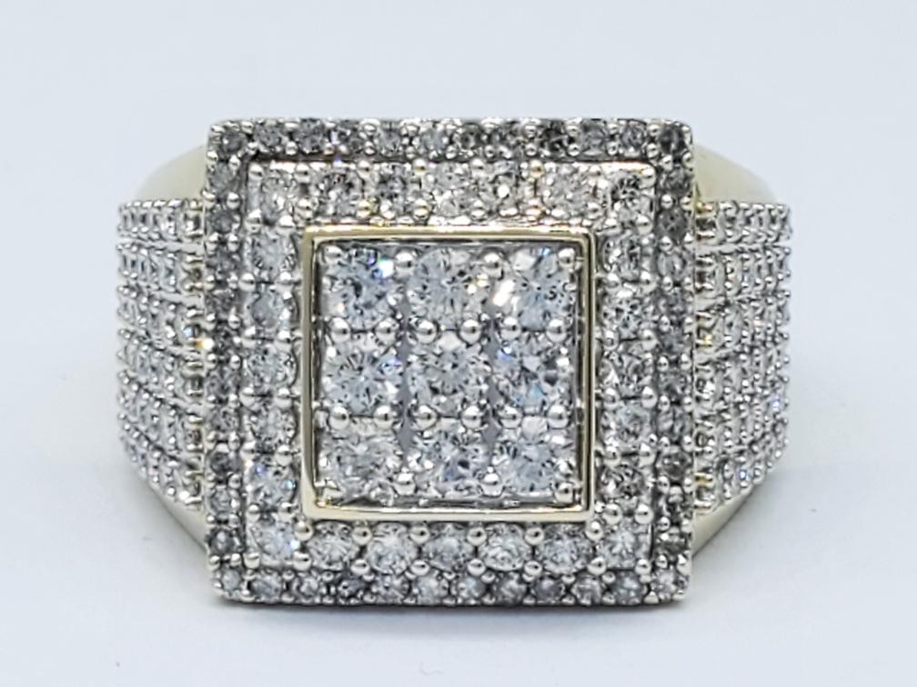 Diamond Cluster Square Style Ring Solid 10K Yello… - image 2