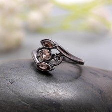 Smoky Quartz Marquise Ring 925 Sterling Silver Oxidized Dainty Jewelry For Her