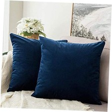 Velvet Throw Pillow Covers 18x18 Inch, Pack of 18" x 18" Pack of 2 Dark Blue