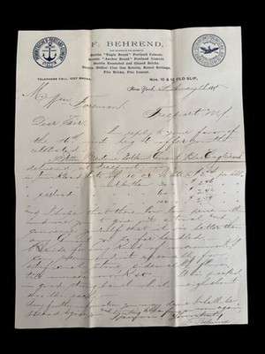 F Behrend Portland Cement Letterhead NY Stone Iron Steel 1800s Letter