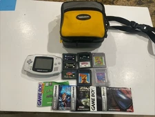 Nintendo GAME BOY ADVANCE Silver + 8 Game Lot  + Case - Working!