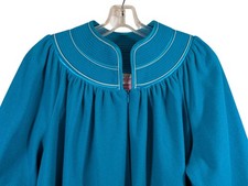 VTG Evelyn Pearson Zip Front Robe Size L Teal Blue Made in USA Granny Bathrobe