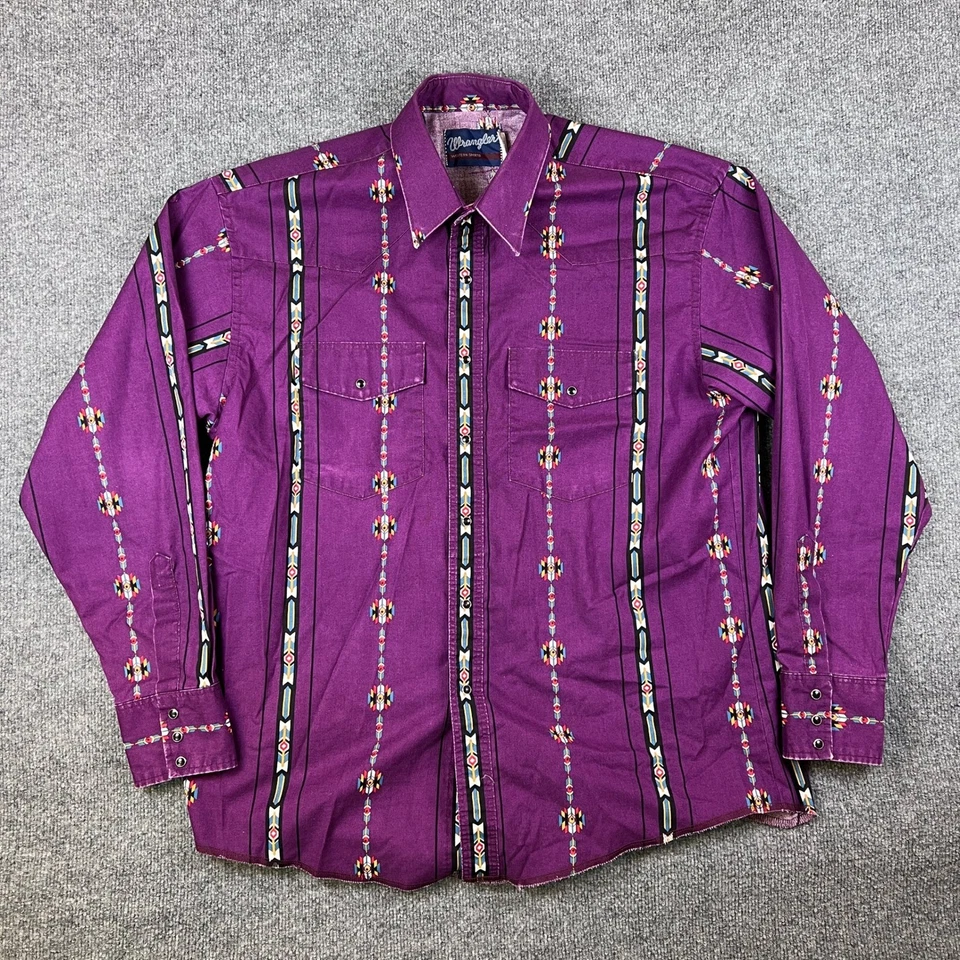 Camisa Wrangler De Colección Para Hombres XL Púrpura Azteca Perla A Presión Occidental Manga Larga Años 90 Foto 2 de 4