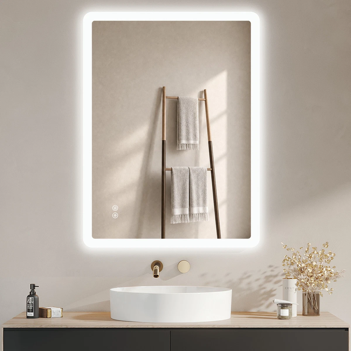 IMPTS LED Badezimmerspiegel mit Beleuchtung Beschlagfrei Badspiegel Kaltweiß