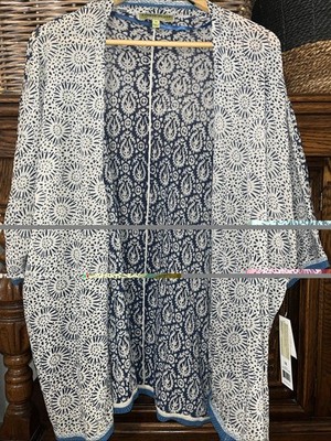 NWT Sigrid Olsen Size Medium Open Front Top Blue Patterned