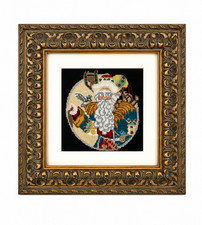 Vintage Needlepoint Santa Claus Framed Christmas Wall Art Handmade Holiday Decor