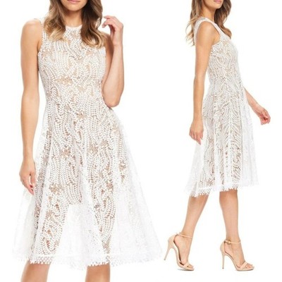 Dress the Population Shane White Lace Midi Dress Large NWT Bridal Engagement L
