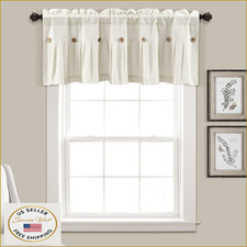 Lush Decor Linen Button Farmhouse Valance 52x18 Off White Rustic Color Block