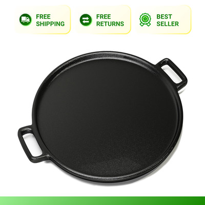 Pizza Pan Cast Iron Skillet Kitchen Cookware Frying Baking Cooking Black 14 Inch