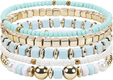 Bohemian Stackable Beaded Bracelets Set for Women Multilayered Stretch Bracelet