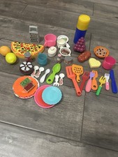 Multicolored Pretend Play Plastic Kitchen Set with Utensils, Food, Plates Cups