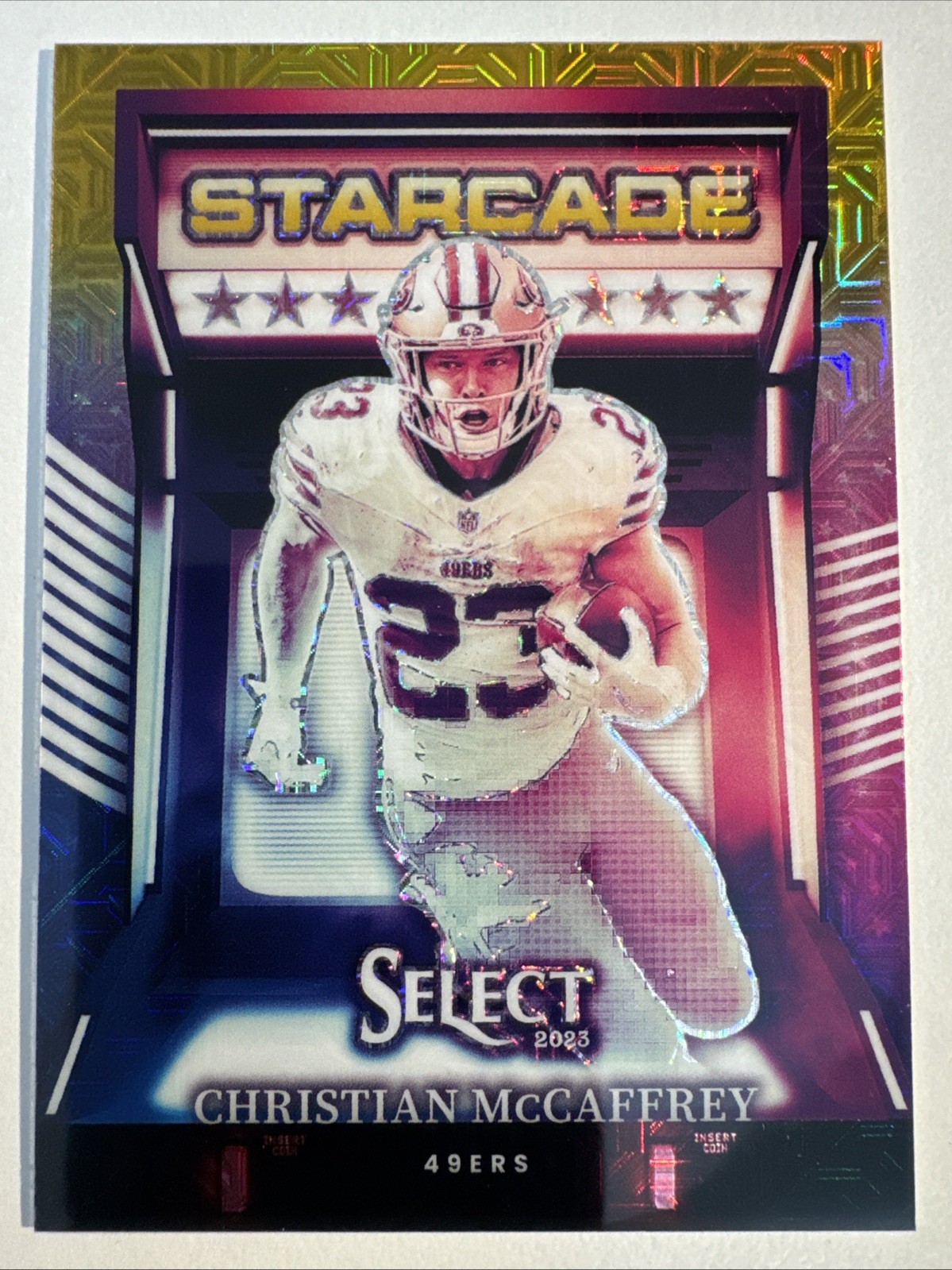 2023 Panini Select Christian McCaffrey Starcade Gold Prizm #/10 #STC-CMC