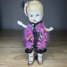 Vintage Japanese Bisque Doll Jointed Arms Stamped Back 1930s Hand Painted 5.5”