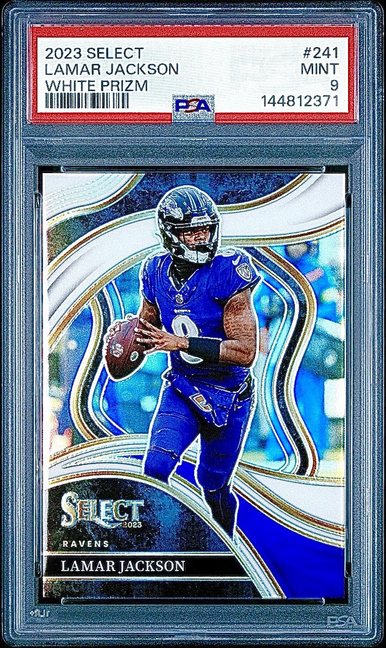 Lamar Jackson PSA 9 - 2023 Select Club Level #241 WHITE PRIZM /35 - Ravens