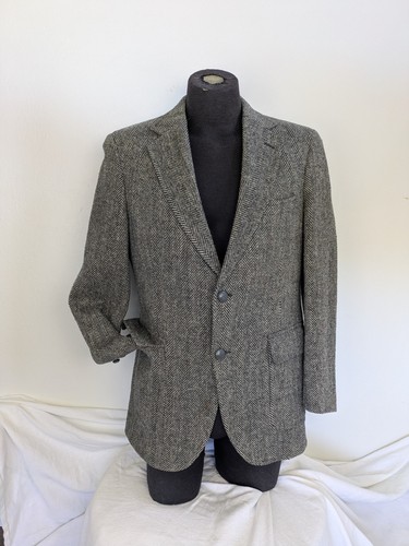 Vtg Lands End Brown Herringbone Tweed 100% Wool Blazer Jacket Sport Coat 42 - 第 1/18 張圖片