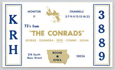 Postcard QSL KRH-3889 Boone IA CB Radio The Conrads Iowa State Outline Fisherman