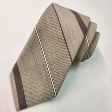 Vintage Damon Mens Wool Blend Tie Beige Brown Diagonal Stripe Made in USA 3x56