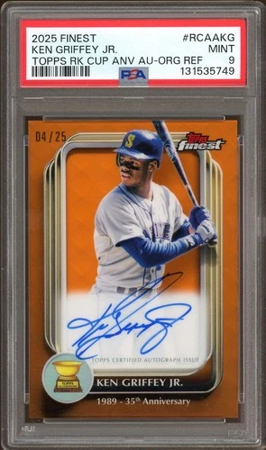 2025 Topps Finest Ken Griffey Jr. Rookie Cup Orange Refractor /25 PSA 9 Mint