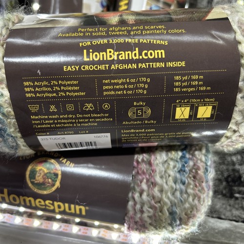 4 Skeins Lion Brand Homespun Yarn TUDOR 185 Yds Color 315** Lot 106776 Bulky 5 - Picture 4 of 6