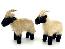 Steiff Snucki Mountain Sheep x 2 1960s Mohair one ID Button and Tag 12cm 5in Vtg