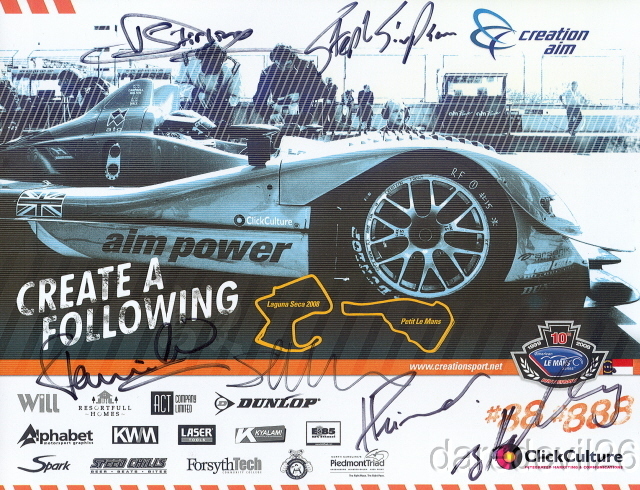 2008 Creation AIM LMP1 signed Petit Le Mans IMSA ALMS Hero Card