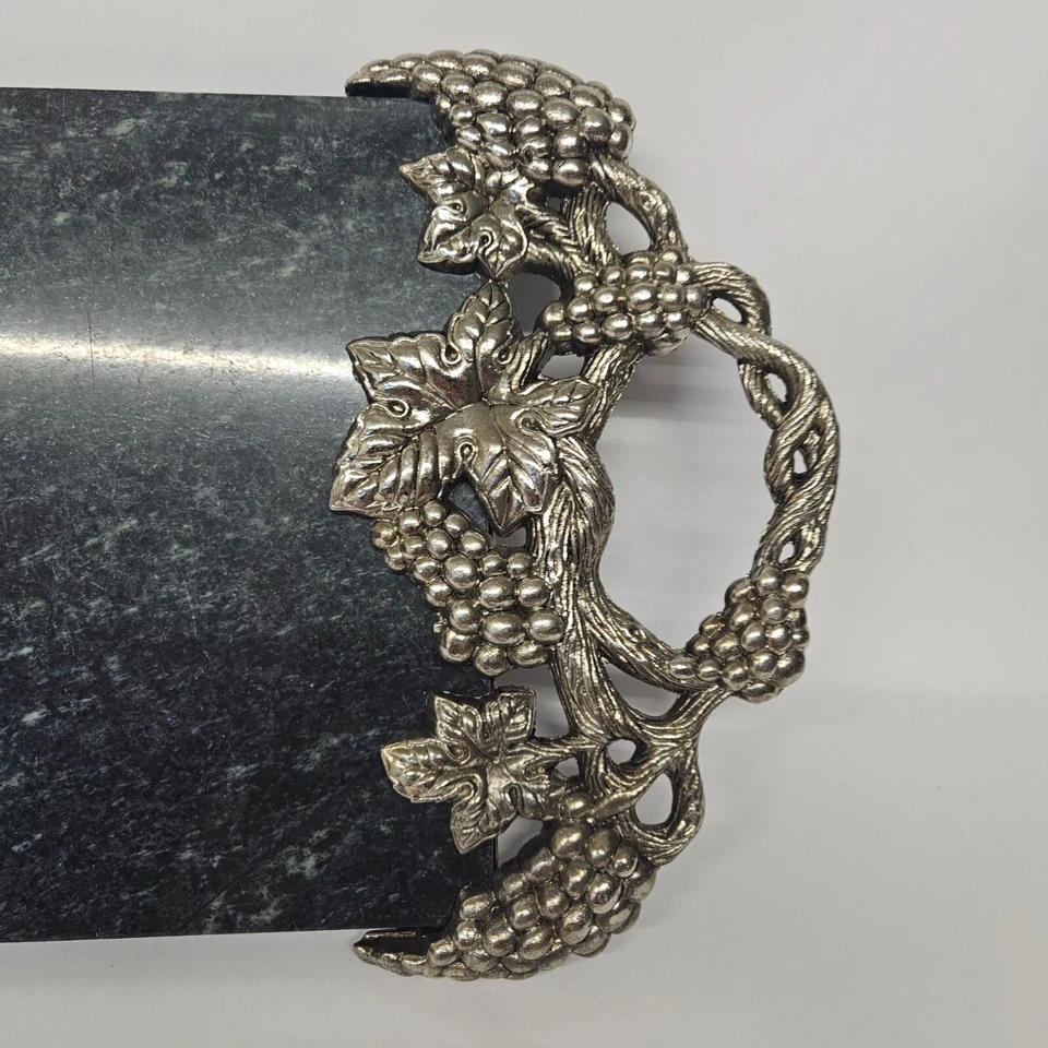 Godinger Silver Plated Green Marble Serving Tray Charcuterie Cheese Platter - Image 2 of 4