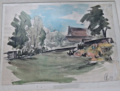 FRANZ EHMKE *1928 -2018 AQUARELL 1954 EINSAME HÜTTE IM WALD