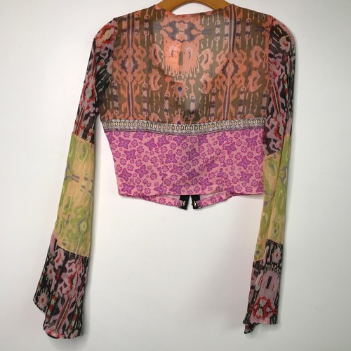 Free People Madras Crop Top Womens Small Kantha Floral Boho Corset Long Sleeve - Picture 6 of 8