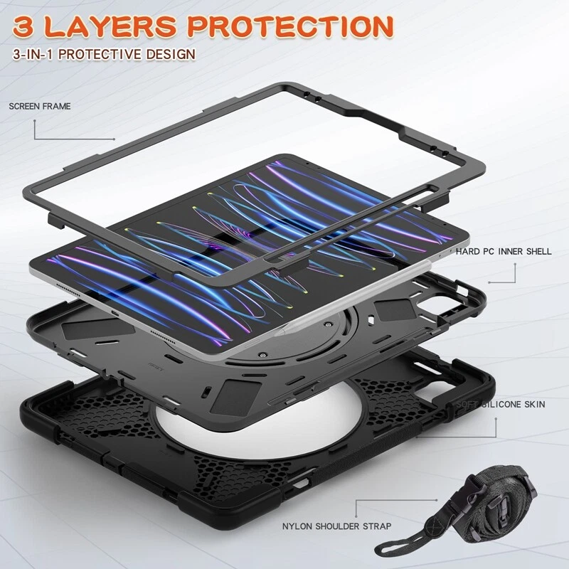Rotating Shockproof Carry Tablet Case For Apple iPad Pro 12.9 Pro 11 Pro 10.5 - Image 3 of 4
