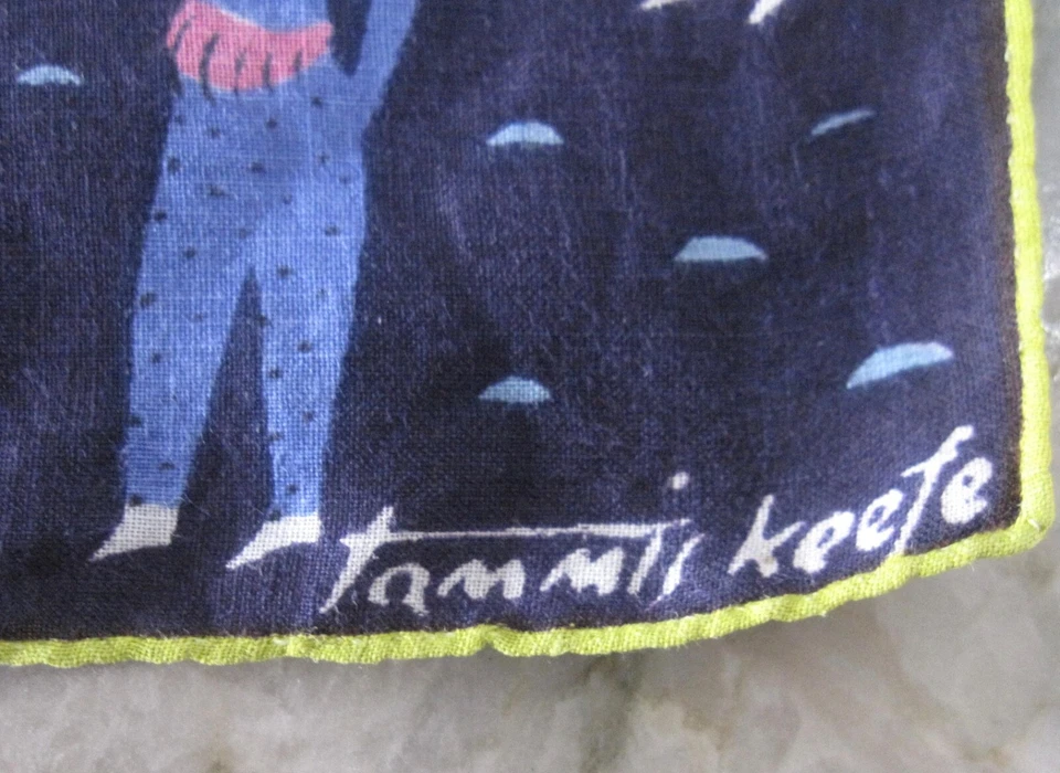 Pañuelo firmado por Tammis Keefe Hankie Hanky turbante étnico de colección 14" x 14" raro Foto 2 de 4