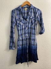 Princess Vera Wang Women's XS Tunic Blouse Blue Plaid Pullover Pockets T20