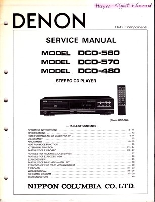 Original Denon DCD-580 / DCD-570 / DCD-480 Service Manual