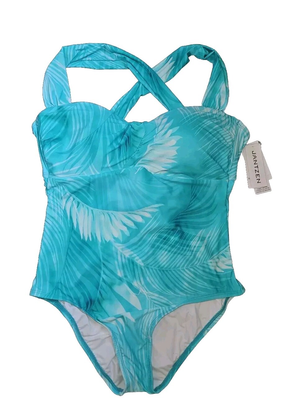 Jantzen Ideal Teal One Piece Tummy Control Cross Back Swimsuit Size 12