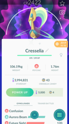 Pokemon Trade GO - Shiny Cresselia with 2nd Charged move unlocked for PVP Ultra