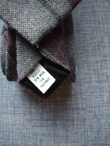 Vintage Woolcrofter by Wembley Striped Wool Blend Mens Necktie, Gray/Maroon - Picture 2 of 3