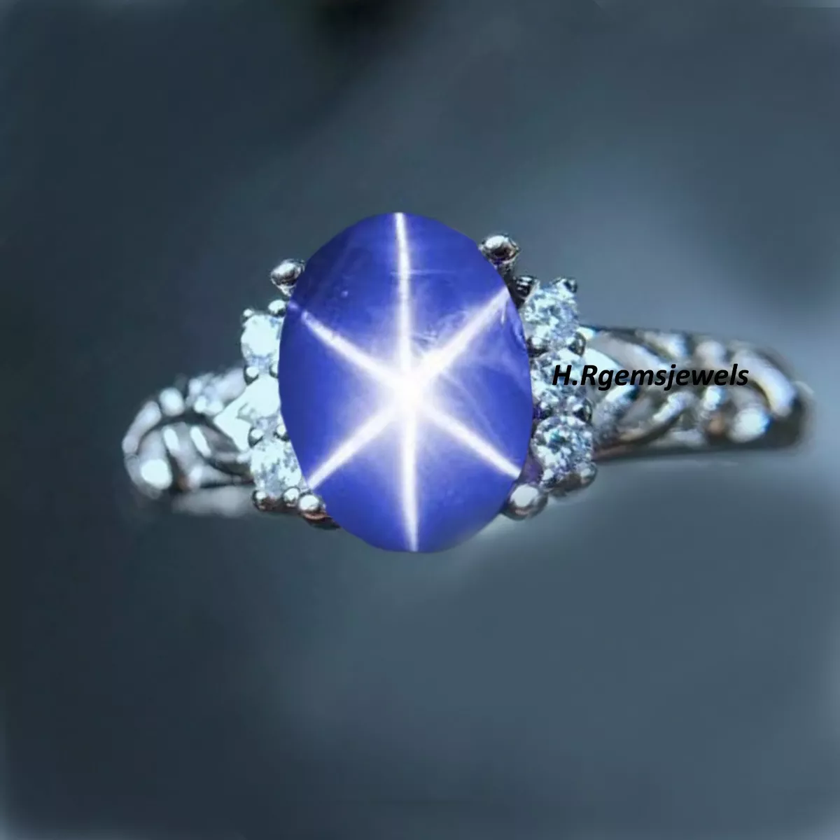 Natural Oval Star Sapphire & Diamond Halo Ring in 14k White Gold |  Jewelsmith