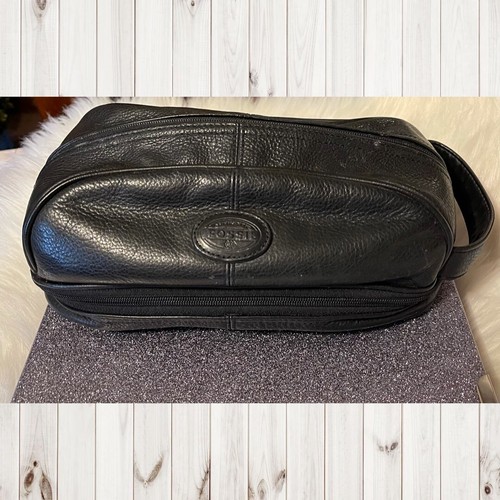 Fossil Mens Leather Brown Zip Pouch 