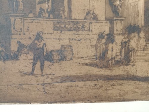 Paolo Mezzanotte Fantasia barocca acquatinta originale 1920  Venezia portico - Picture 5 of 8