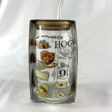 Harry Potter Hogwarts 16oz Glass Tumbler with Bamboo Lid and Straw NEW NIP